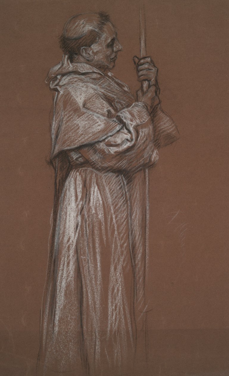 Ayakta Bir Keşiş Figürü, duvar resmi için çalışma by Edwin Austin Abbey