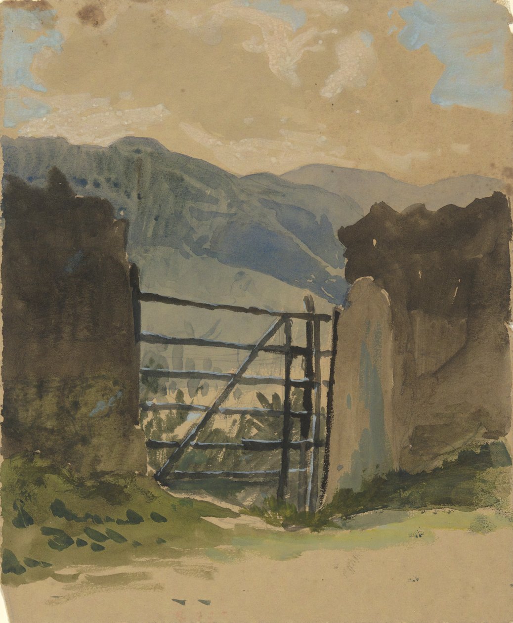 Taş duvar ve kapı, kroki by Edwin Austin Abbey