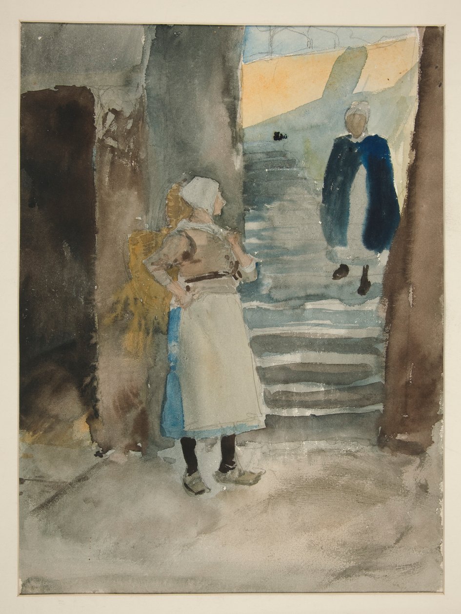 İki Balık Kadını ile Sokak Sahnesi - tanımlanamayan resim by Edwin Austin Abbey