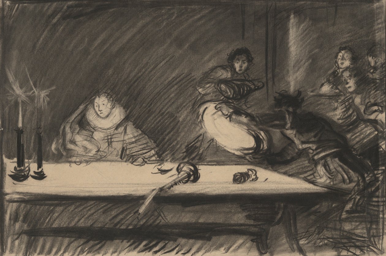 Petruchio için Çalışma Hendeği Devriyor - IV. Perde, Sahne I, Hırçın Ehlileştirilmesi by Edwin Austin Abbey