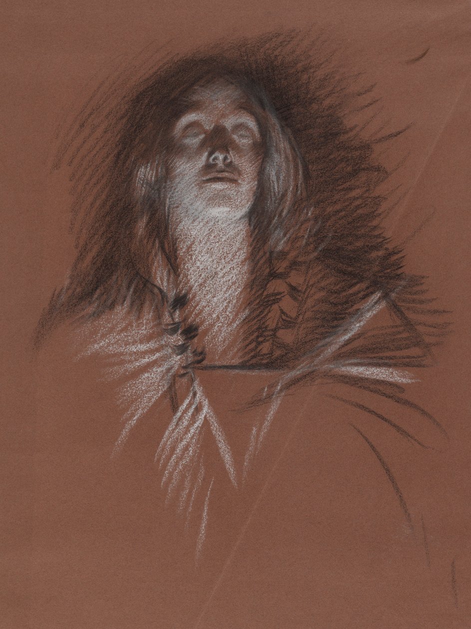 Oyun Sahnesi, Hamlet, 3. perde, 2. sahneden Kelt bir kadının başı için çalışma by Edwin Austin Abbey
