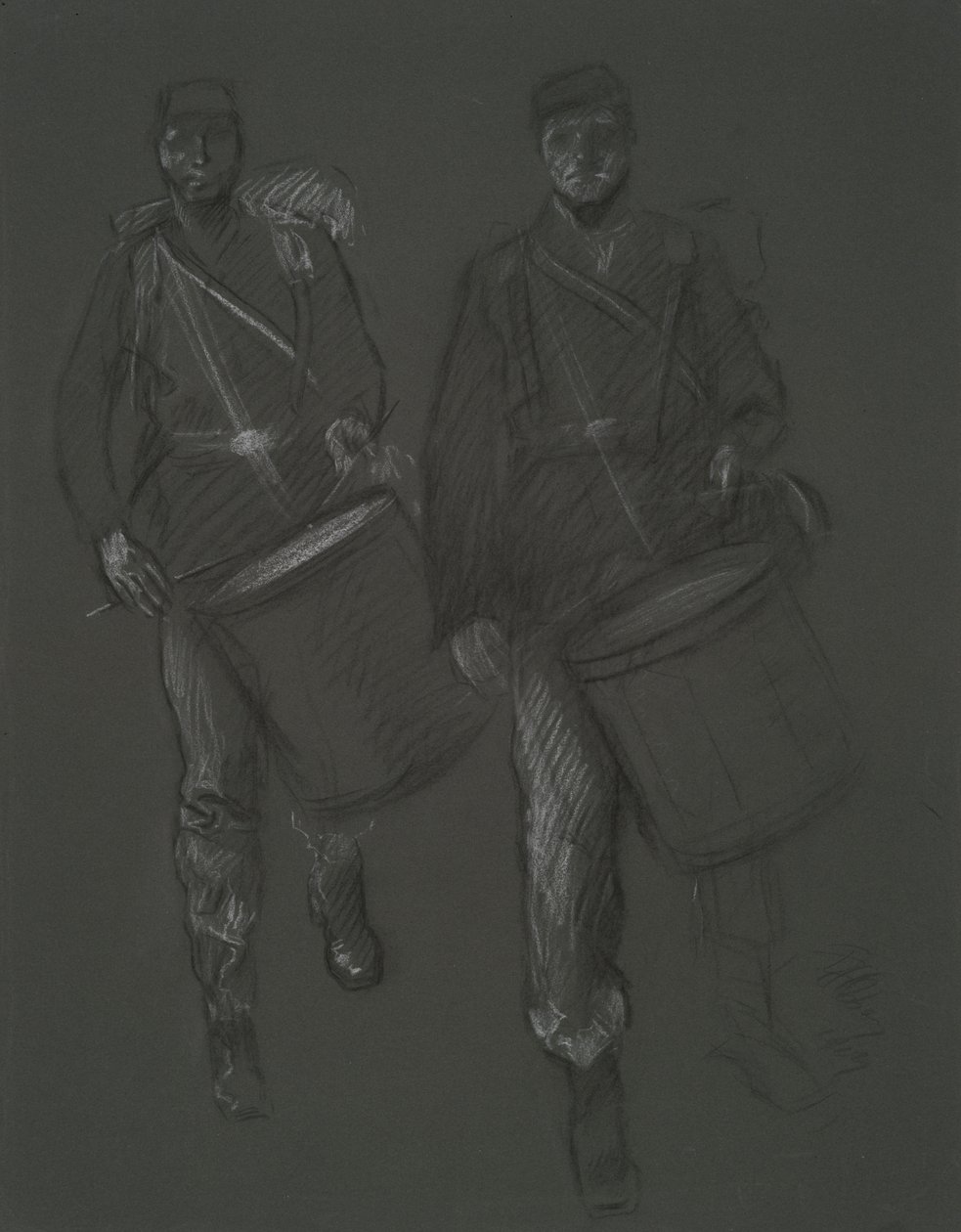 İki İç Savaş davulcusunun figürleri için çalışma, by Edwin Austin Abbey