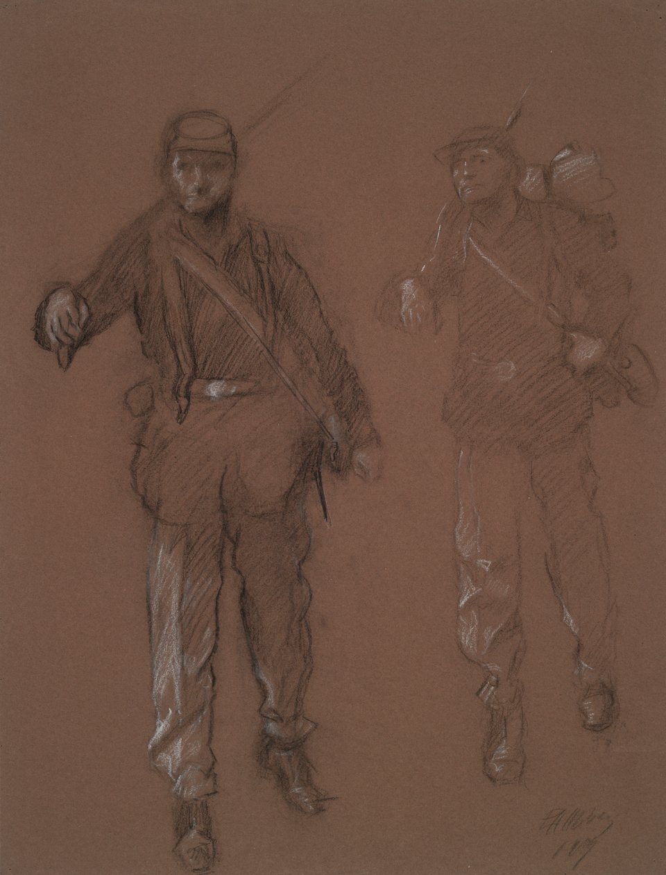 İki İç Savaş askerinin figürleri için çalışma, by Edwin Austin Abbey