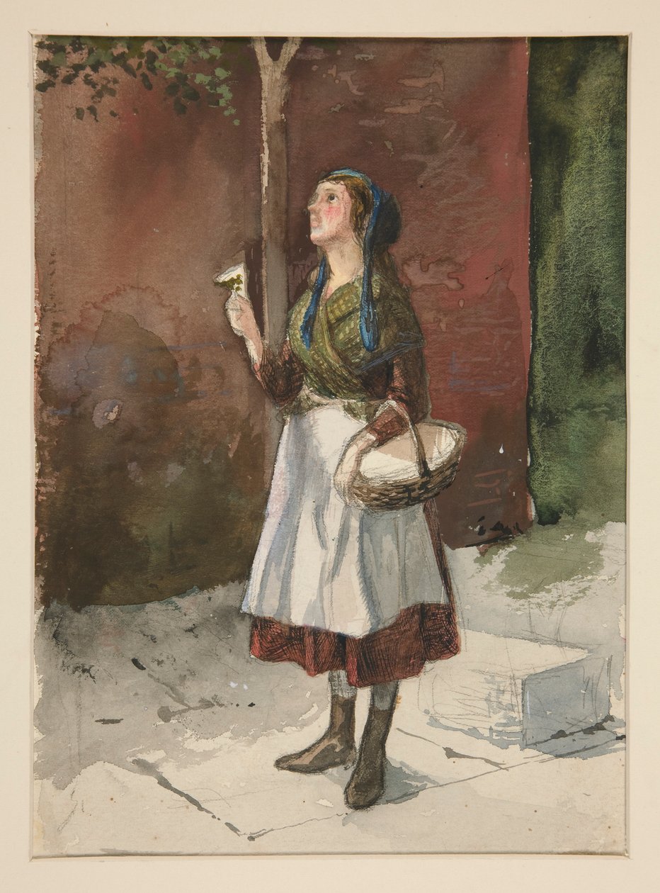 Bir bahçede genç bir kızın çalışması by Edwin Austin Abbey