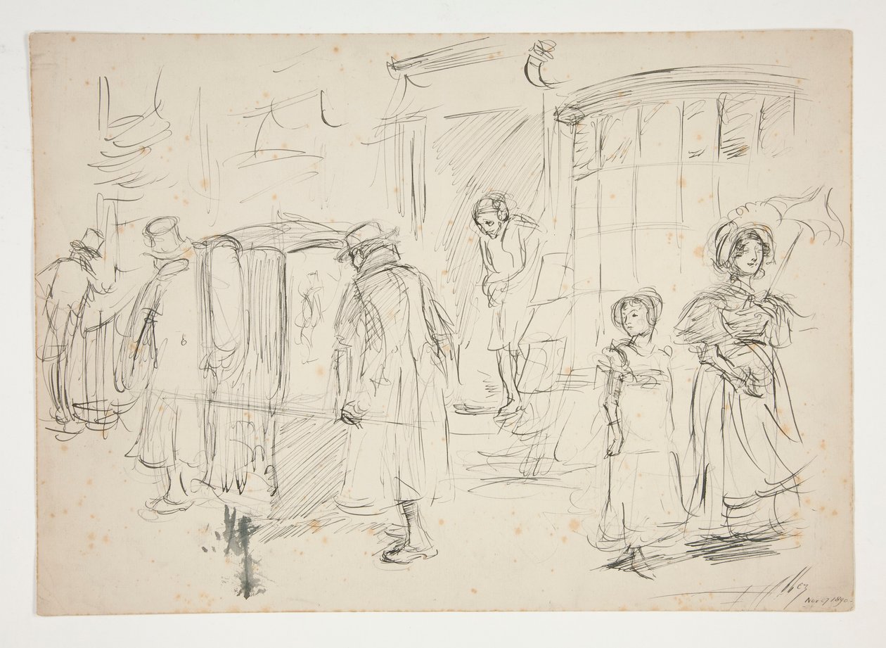 Sedan sandalyeli sokak sahnesinin incelenmesi. by Edwin Austin Abbey