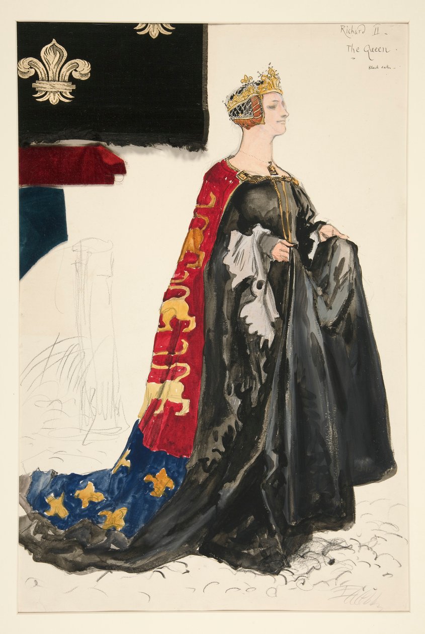 Kraliçe (siyah), Henry Irving için kostüm çizimi by Edwin Austin Abbey