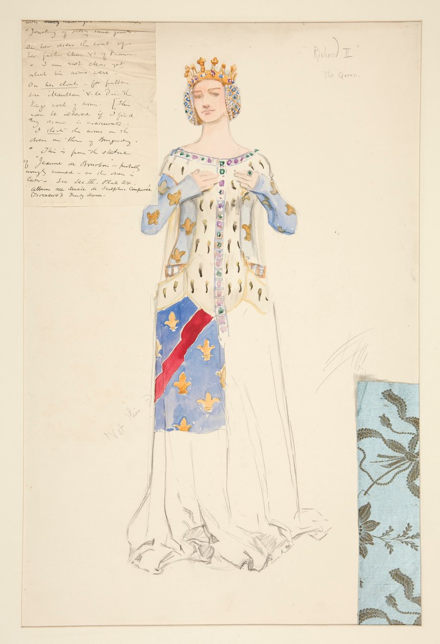 Kraliçe, Kral II. Richard için kostüm çizimi by Edwin Austin Abbey