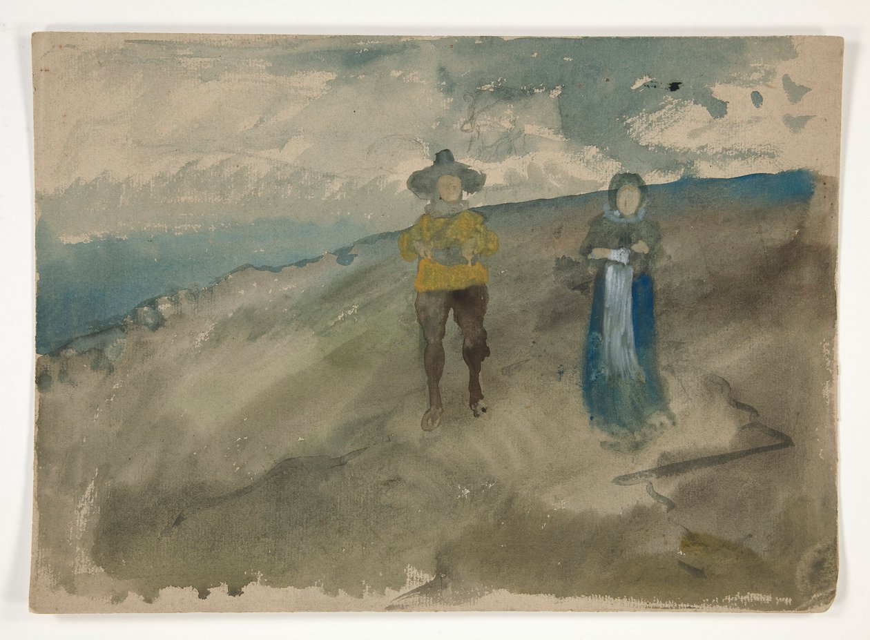 Bir Manzarada İki Figür (rekto); İnsan Çalışması by Edwin Austin Abbey