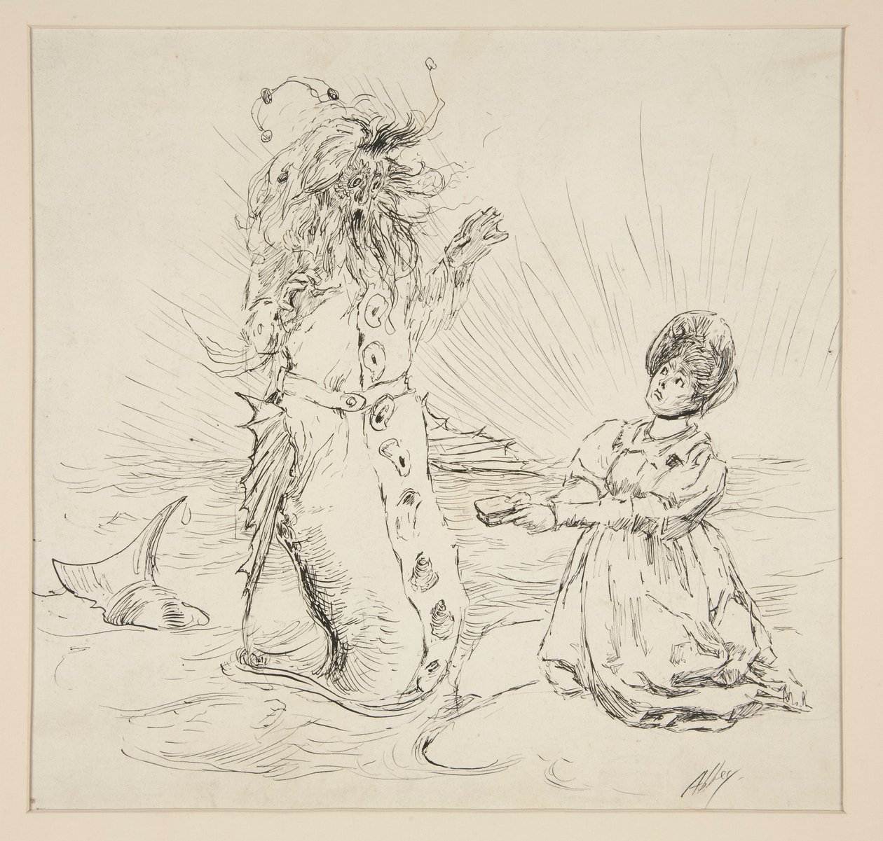 Sahilde kadın ve yılan, The Lay of the Lobster için eskiz by Edwin Austin Abbey