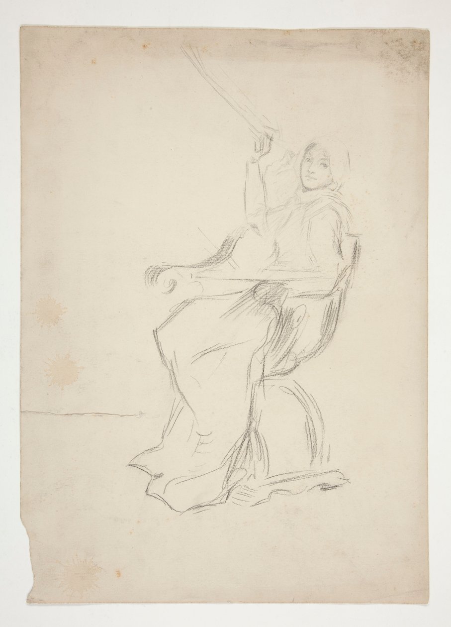 Sandalyede oturan kadın (rekto); Tanımlanamayan iki mimari çizim (verso) by Edwin Austin Abbey