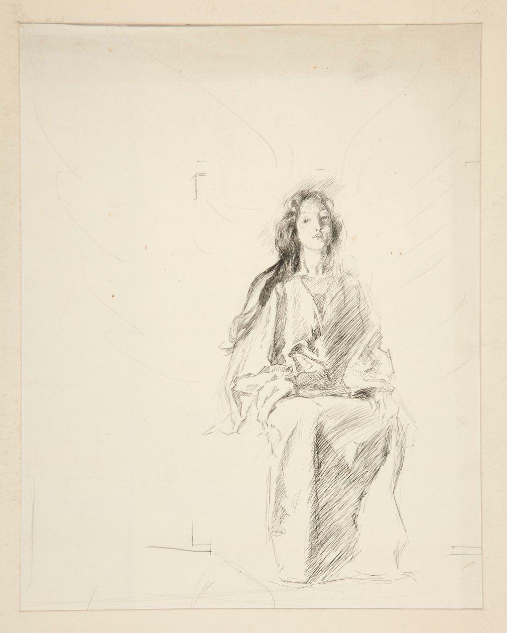 Kadın oturmuş, tanımlanamayan bir Shakespeare oyunu için eskiz by Edwin Austin Abbey