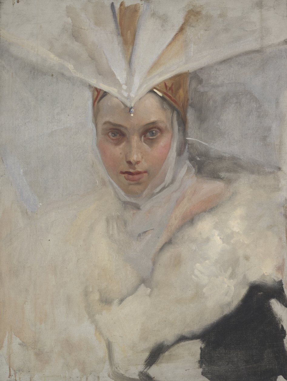 Balıkçıl başlı kadın, beyaz kürk yakalı, 1897 by Edwin Austin Abbey