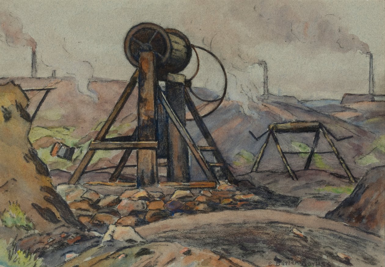 The Winding Gear (kağıt üzerine sulu boya ve karakalem) by Edwin Butler Bayliss