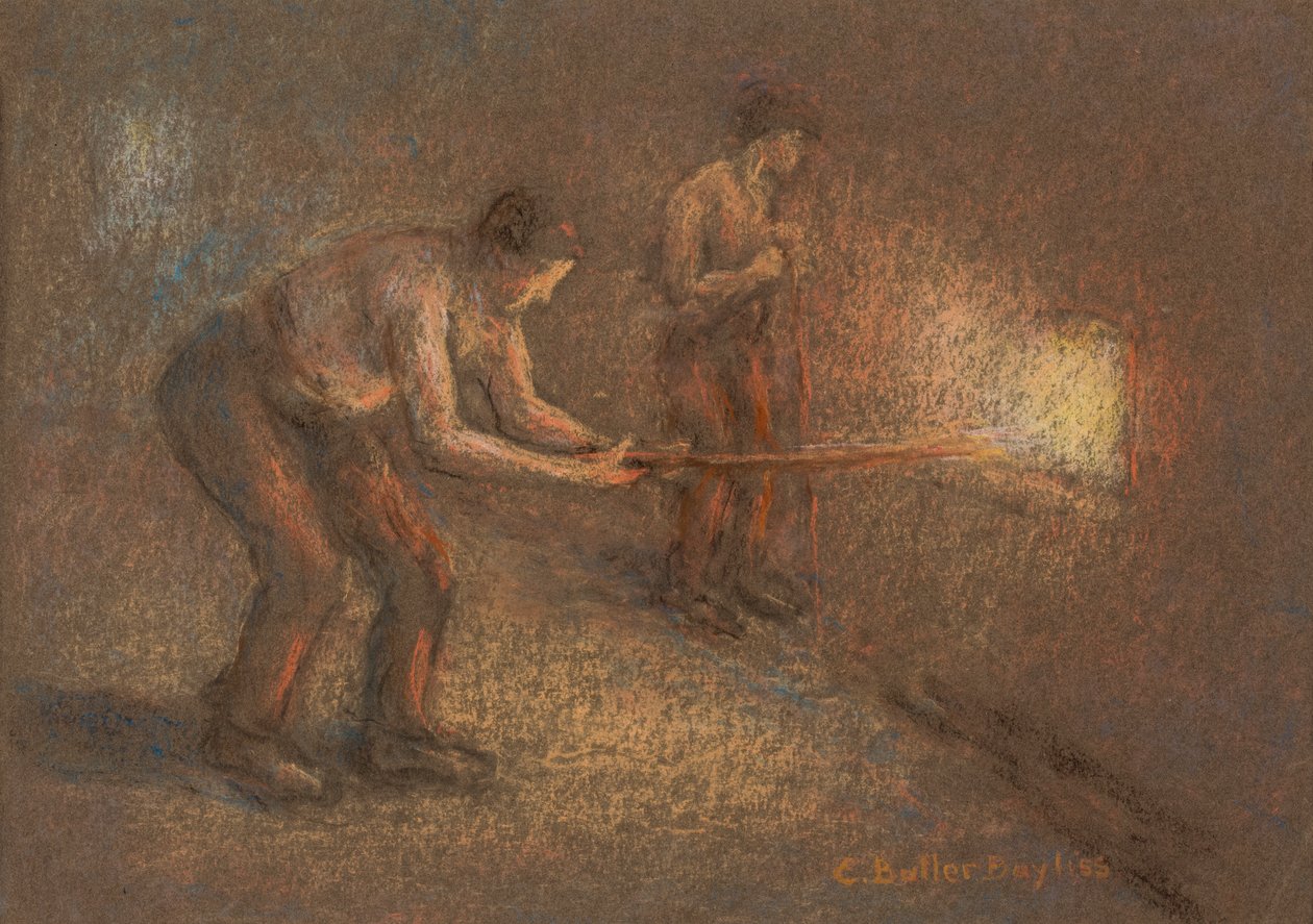 Bir fırında iki stoker (kağıt üzerinde pastel ve kömür) by Edwin Butler Bayliss