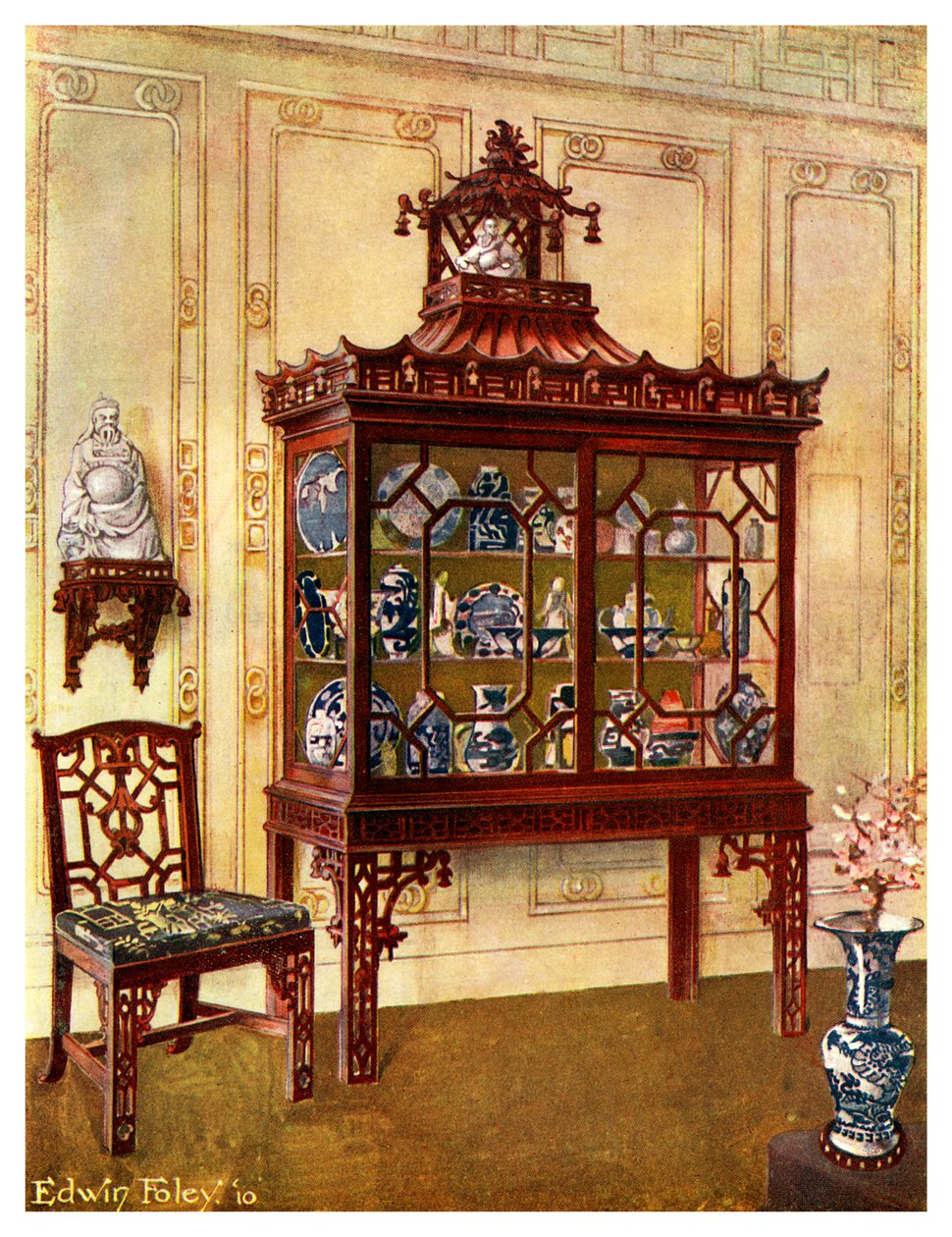 Chippendales Çin tarzında oyma çini kasası, 1911-1912. by Edwin Foley
