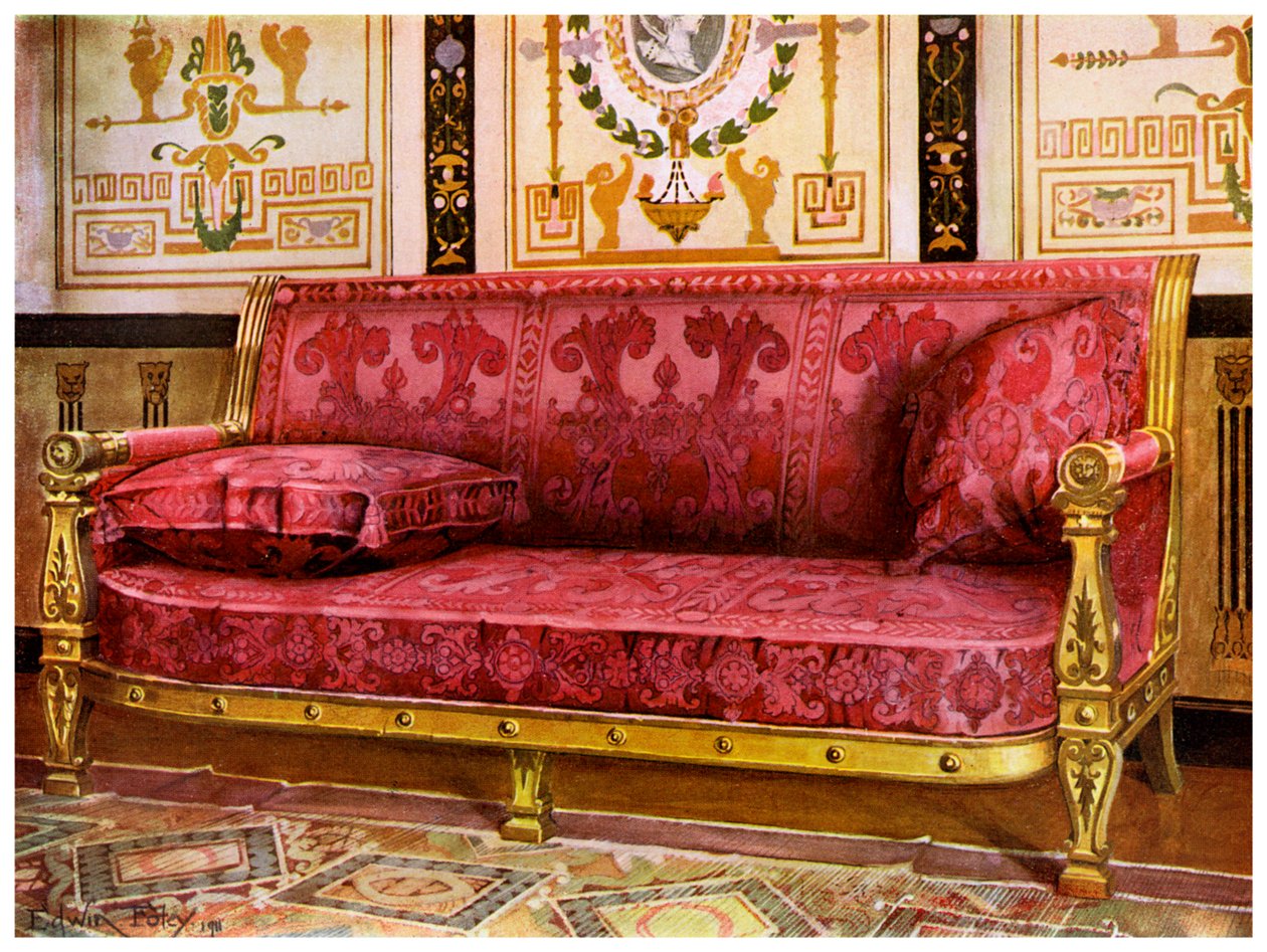Gül Brocade de Lyon ile kaplı oymalı yaldızlı kanepe, 1911-1912. by Edwin Foley