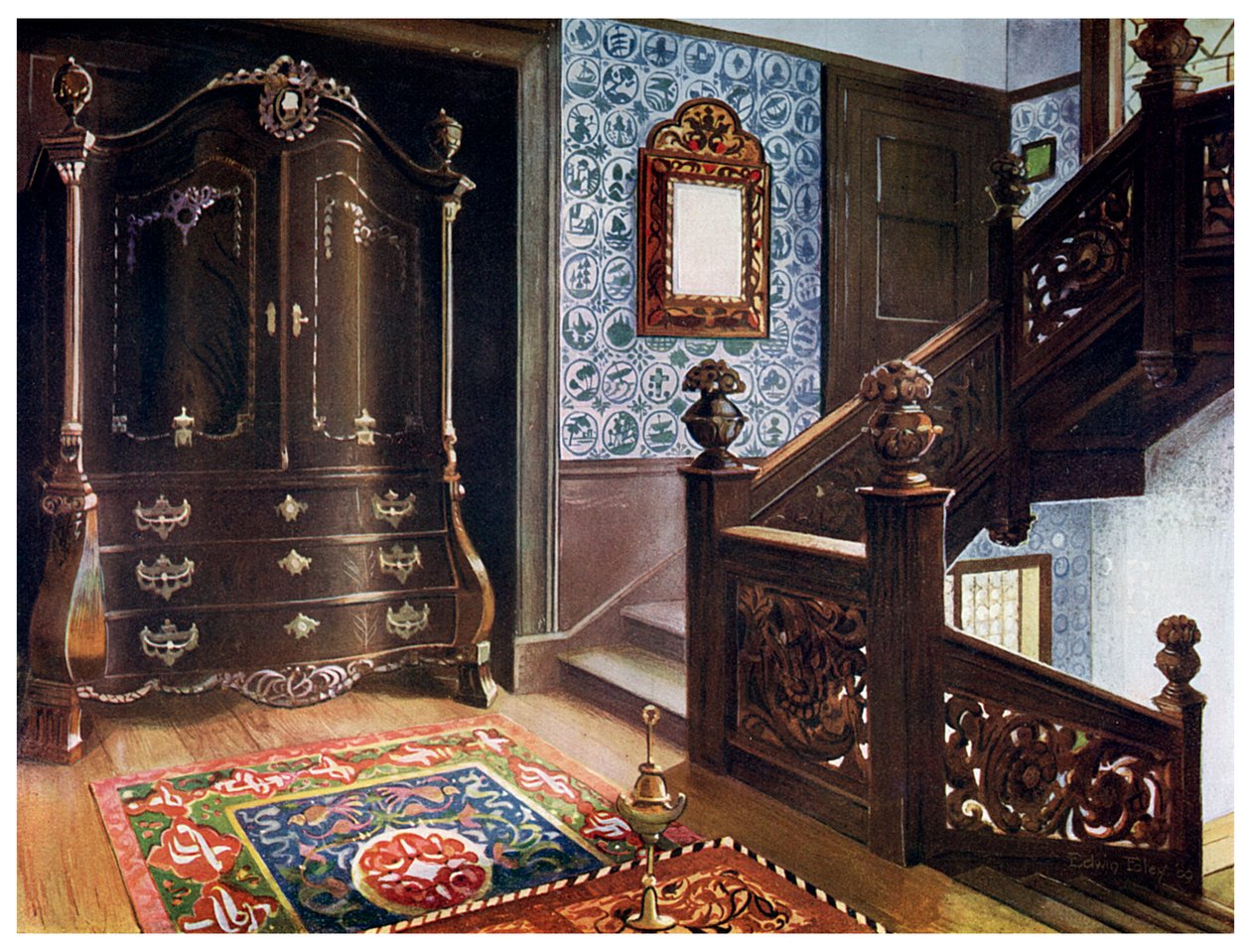 Kovanlı montajlı oyma ceviz bombası gardırop, 1910. by Edwin Foley