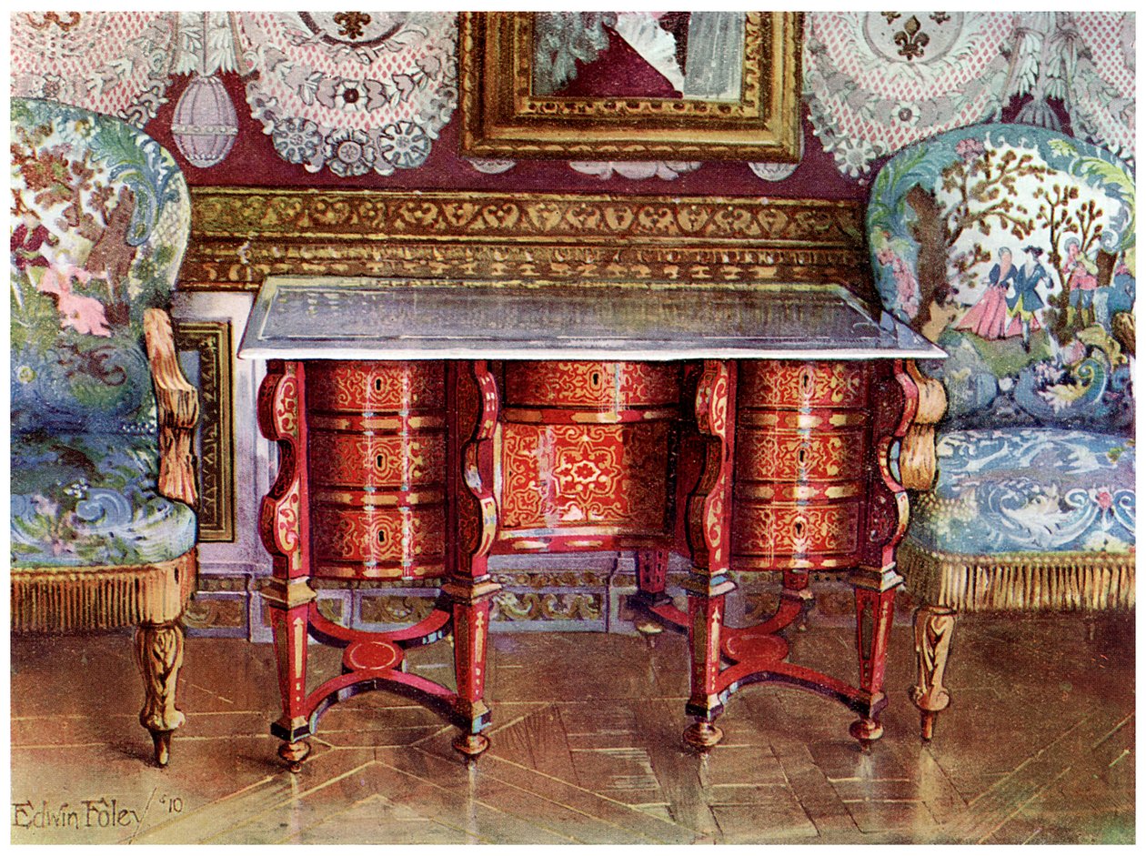 Diz deliği yazı masası ve yaldızlı fauteuils, 1910 by Edwin Foley