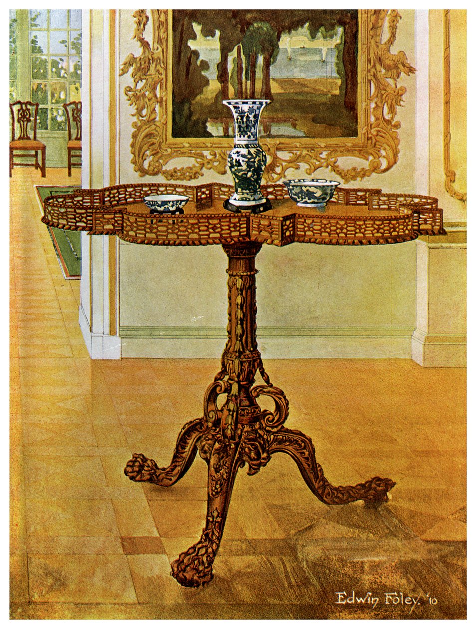 Şekilli perde kenarlı galeri masası, Chippendale Okulu, 1911-1912. by Edwin Foley