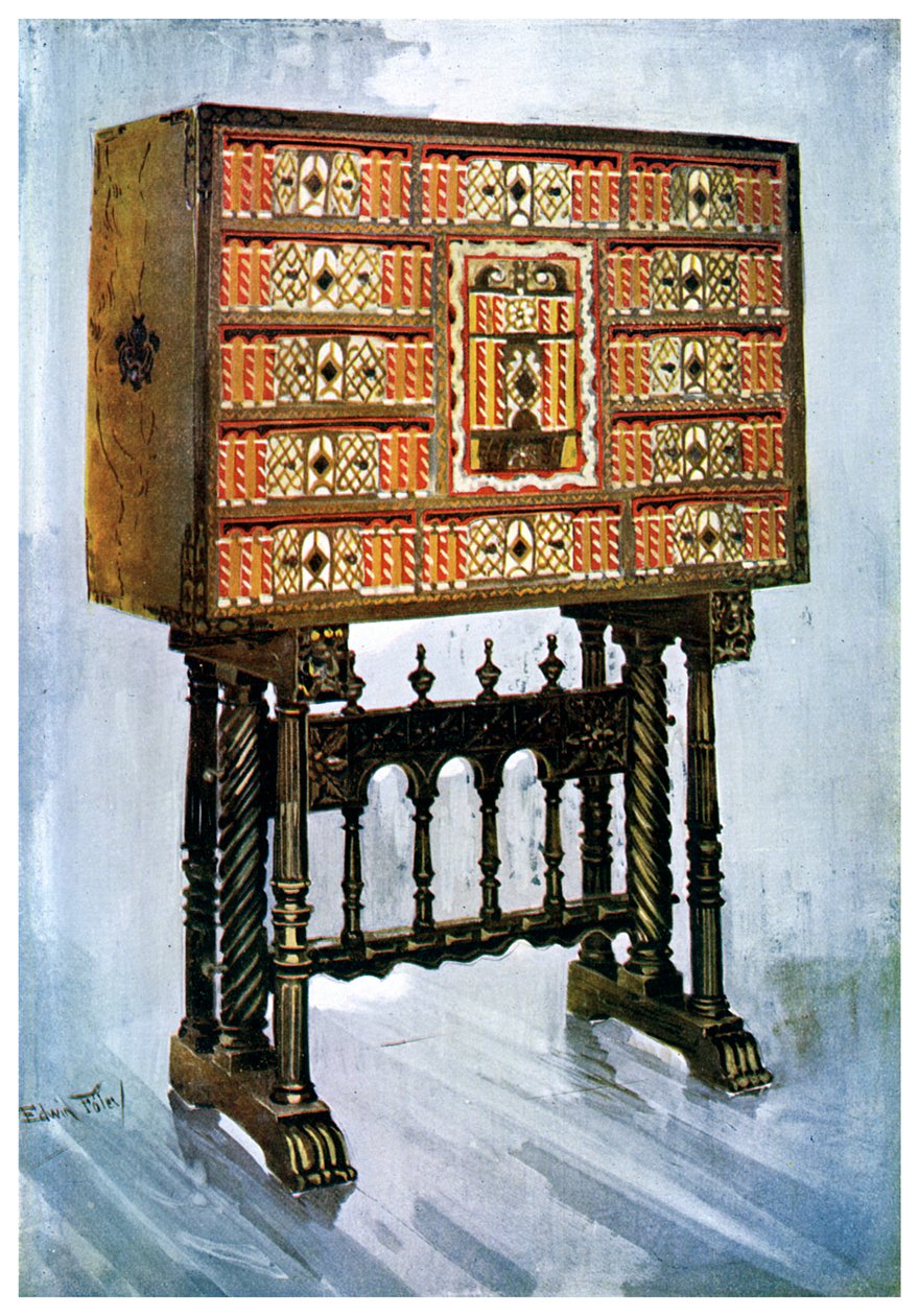 Vargueno kestane, fildişi ve diğer malzemelerden yapılmış dolap, 1910. by Edwin Foley