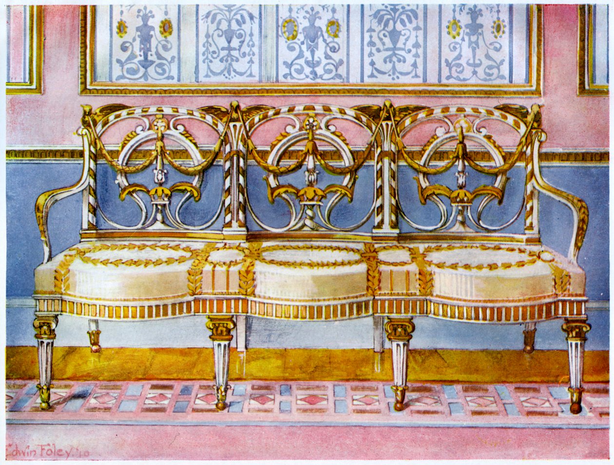 Beyaz yaldızlı ve boyalı kanepe, Pergolesi etkisi 1911-1912. by Edwin Foley