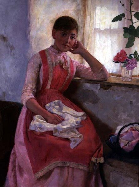 Pembe önlüklü bir kızın portresi by Edwin Harris