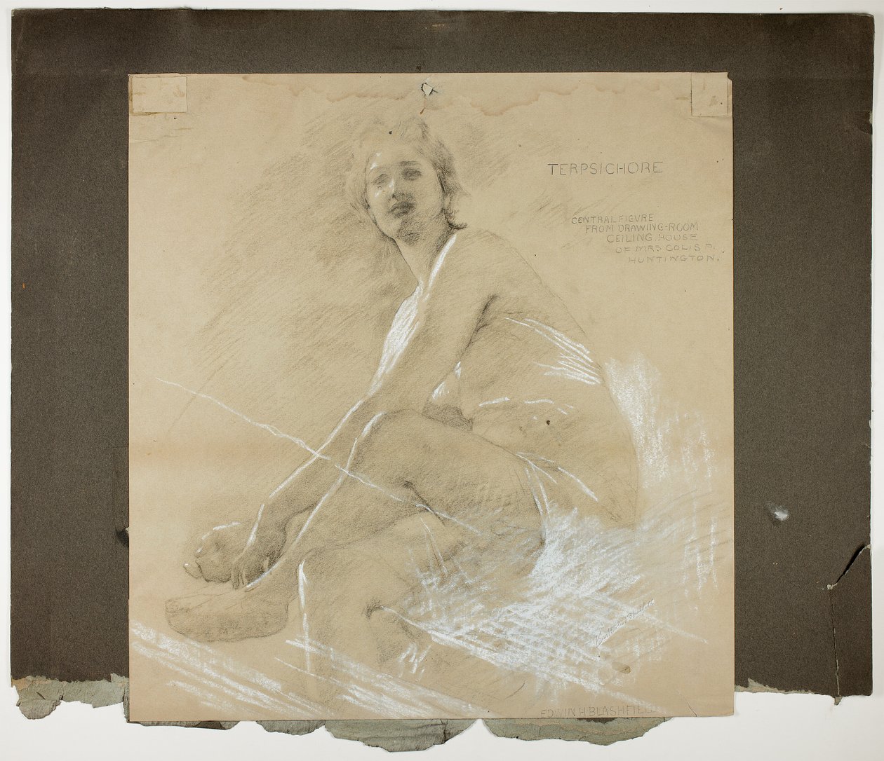 Terpsichore (rekto) ve Dans Eden Kadın Figürü (verso), Çizim Odası Tavanı için Duvar Çalışmaları, Collis P. Huntington