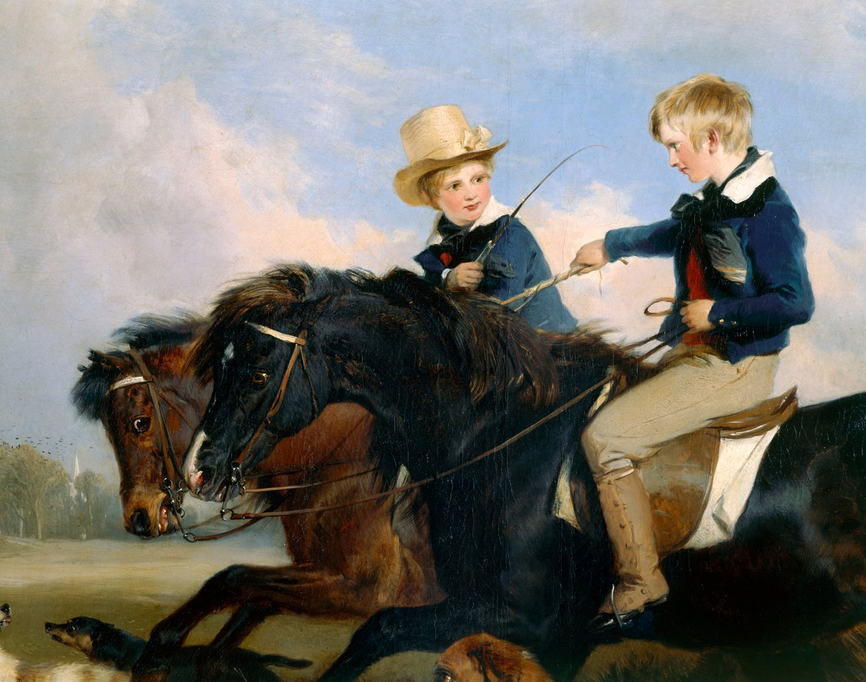 Hon ES Russell ve Kardeşi (369434 detayı) (panel üzeri yağlı boya) by Edwin Landseer