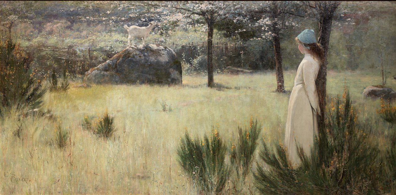 Genç Çoban ve Keçisi Bir Bahar Çayırında by Edwin Sherwood Calvert