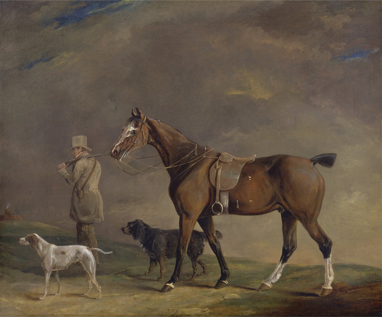 Atış Pony ve Silah Köpekleri Olan Bir Sporcu (tuval üzerine yağlı boya) by Edwin W. Cooper