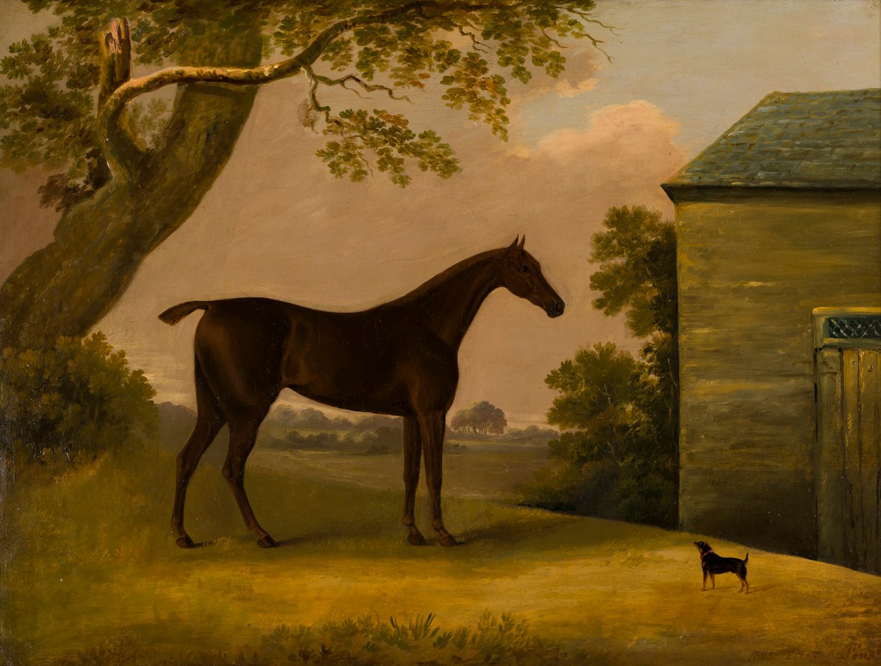 Bay Hunter ve ahırın dışında bir bölge, c.1805 (tuval üzerine yağlı boya) by Edwin W. Cooper