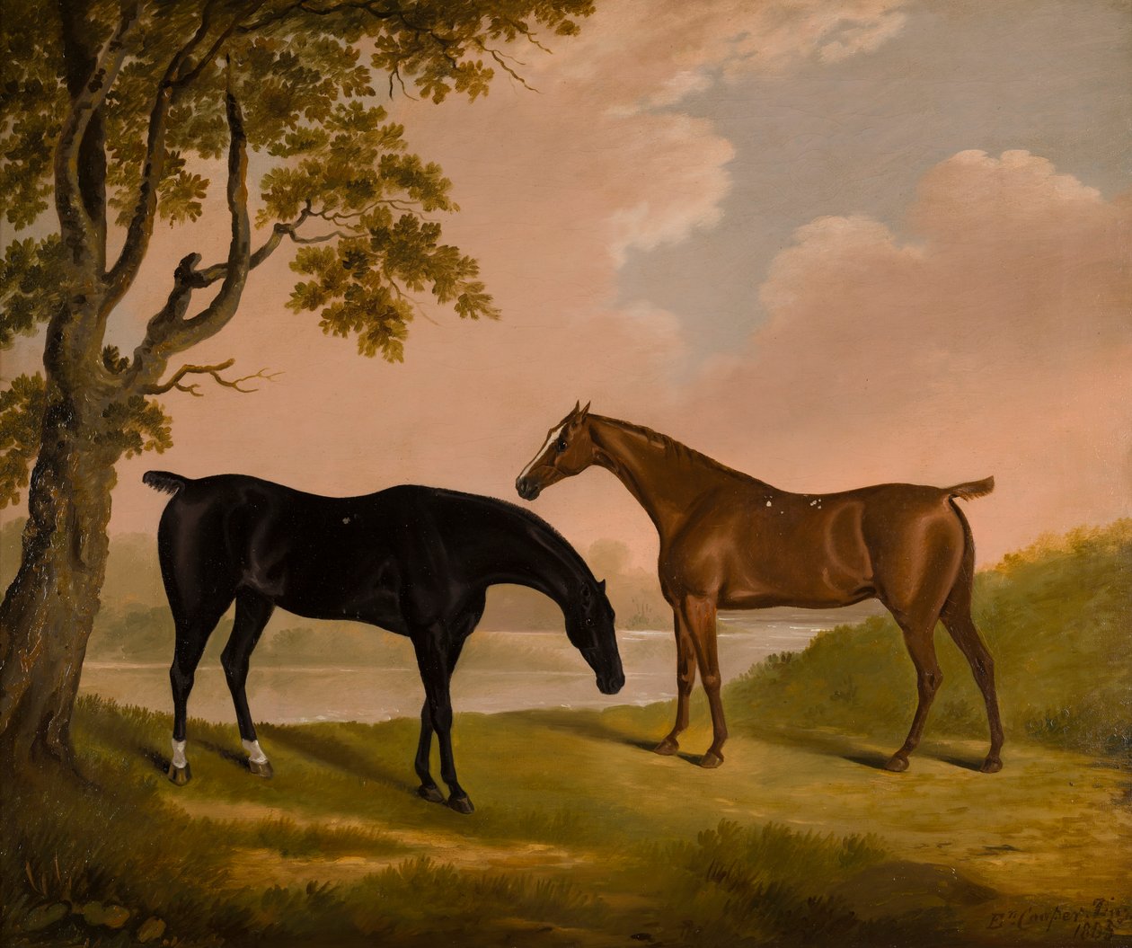 Ormanlık bir nehirde iki Avcı, 1805 dolayları (tuval üzerine yağlı boya) by Edwin W. Cooper