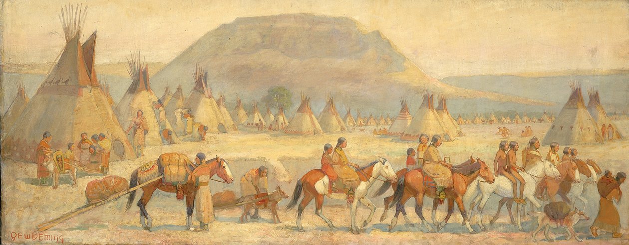 Blackfoot Kampı Sahnesi, 19. yüzyılın sonları ve 20. yüzyılın başlarında. by Edwin Willard Deming