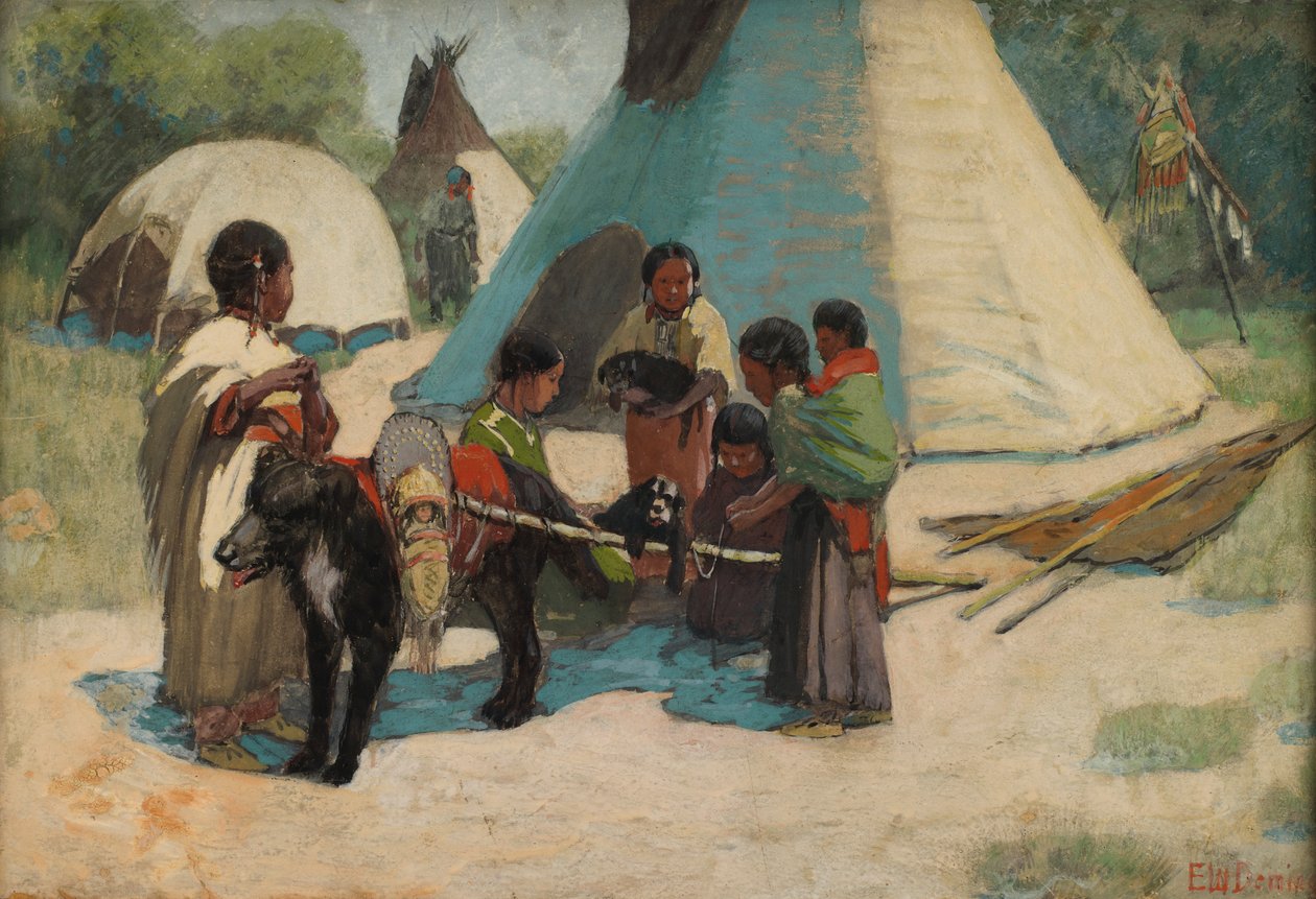 Köpek Travois Blackfoot Kampı, 19. yüzyılın sonları ve 20. yüzyılın başlarında. by Edwin Willard Deming