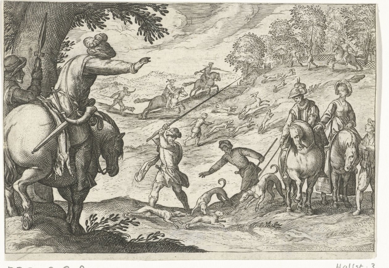 Tavşan avı ile manzara Av sahneleri (dizi adı) Icones Venantum Species Varias Representantes (dizi başlığı) by Egbert Jansz.