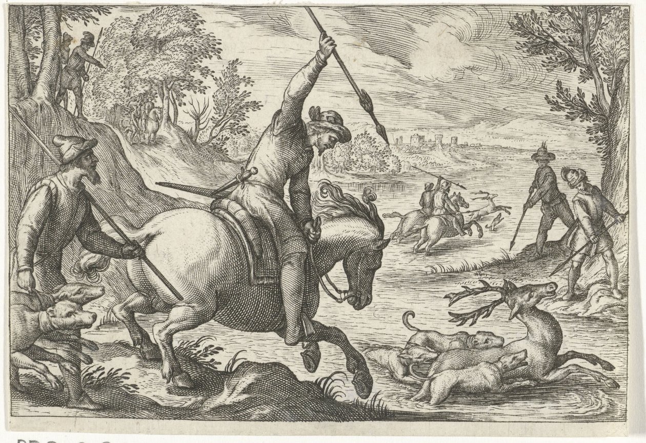 Geyik avı ile manzara Av sahneleri (dizi adı) Icones Venantum Species Varias Representantes (dizi başlığı) by Egbert Jansz.