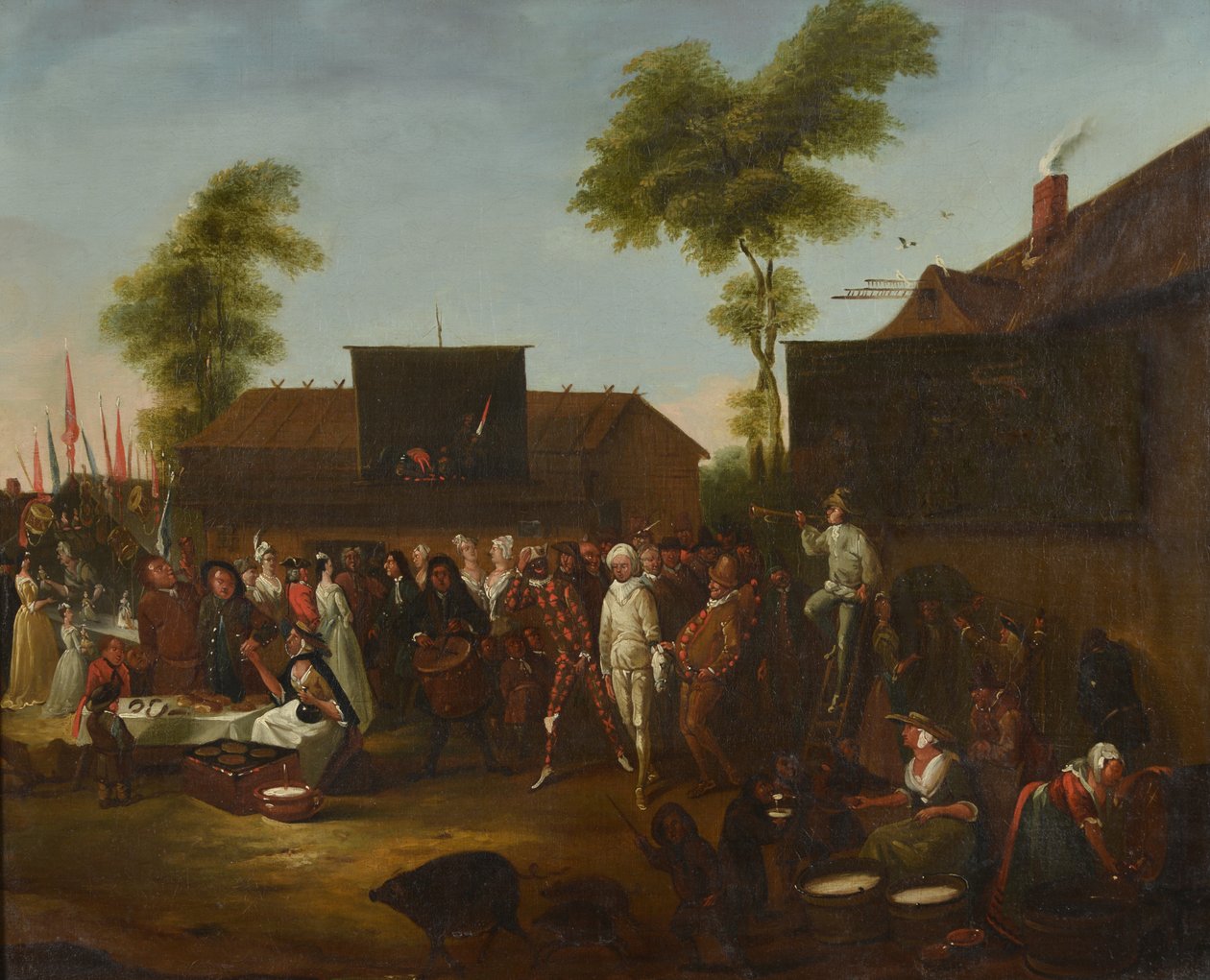 Commedia dellArte figürleriyle bir köy karnavalı by Egbert van the Elder Heemskerck