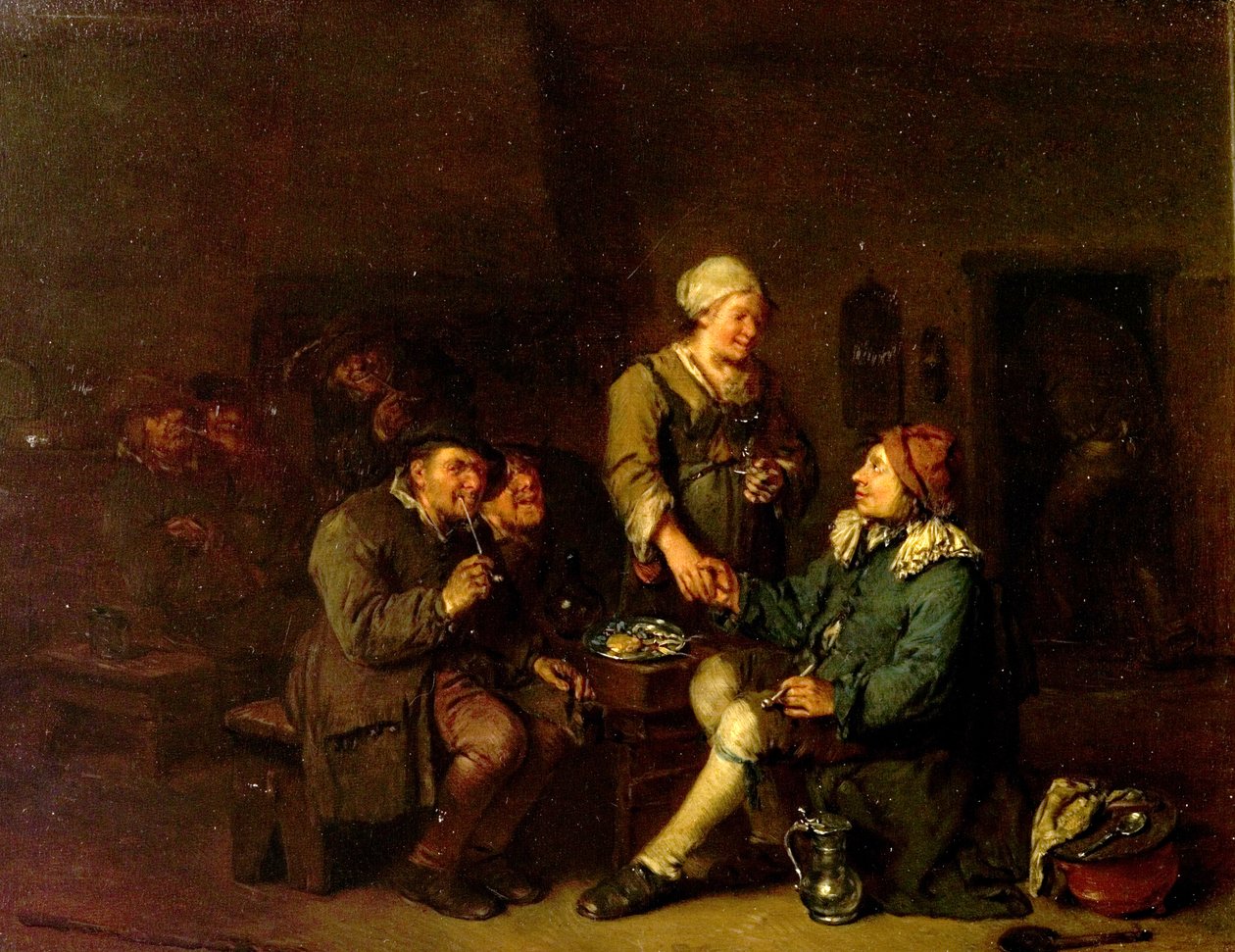 Sigara içen bir meyhanenin içi by Egbert van the Elder Heemskerck