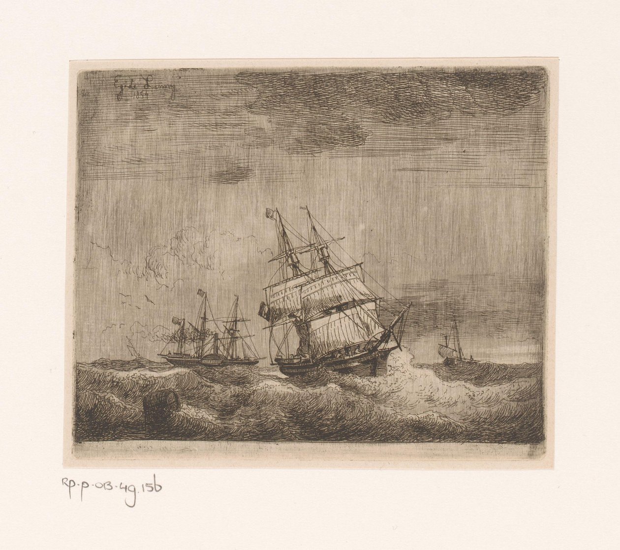Denizde yelkenli gemiler ve kanatlı vapur by Egidius Linnig