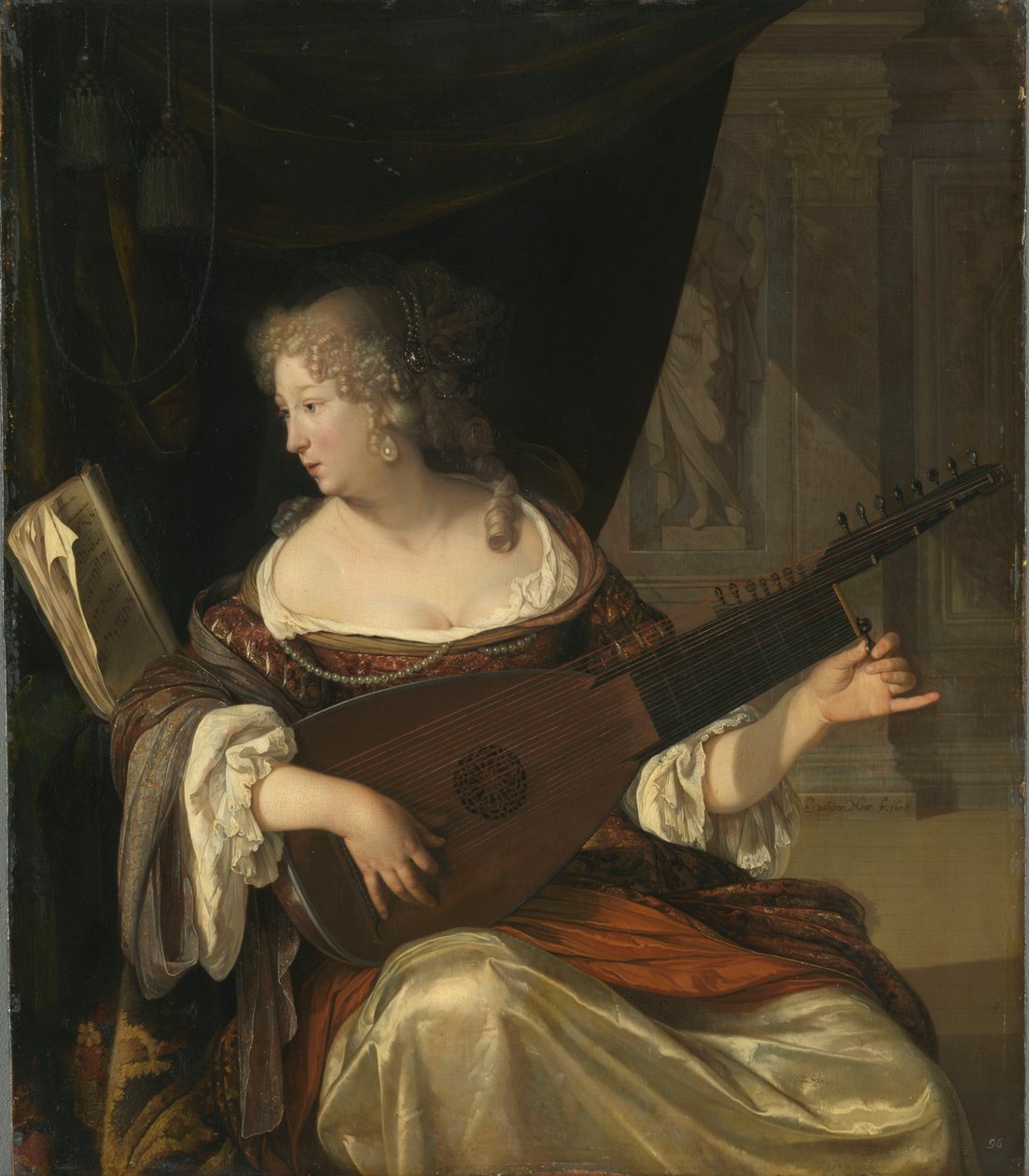 Teorbo veren kadın by Eglon van der Neer