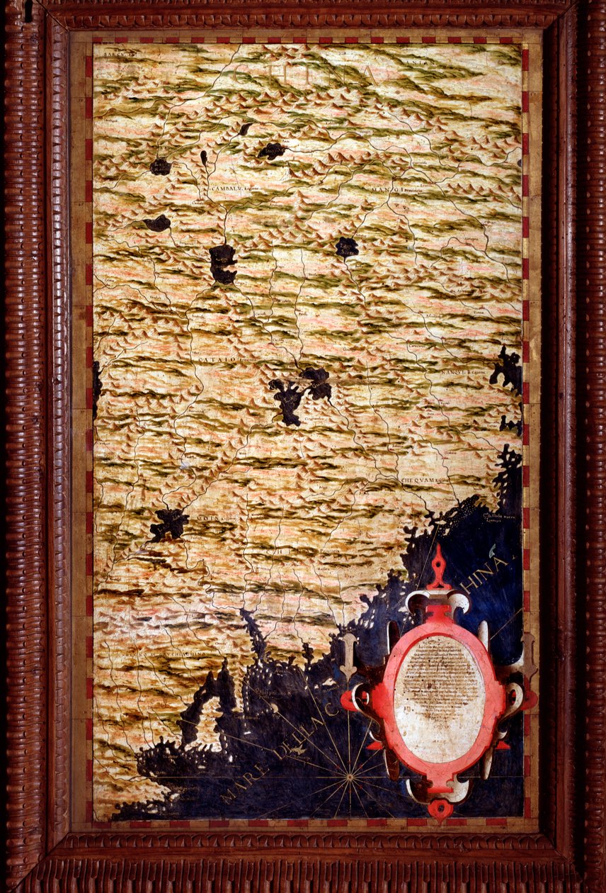 Egnazio Danti (1536-1586) matematikçi, kozmograf ve İtalyan mimar tarafından oluşturulan Çin Haritası. 1567 civarında. Floransa, Palazzo Vecchio, Sala del Mappamondo by Egnazio Danti