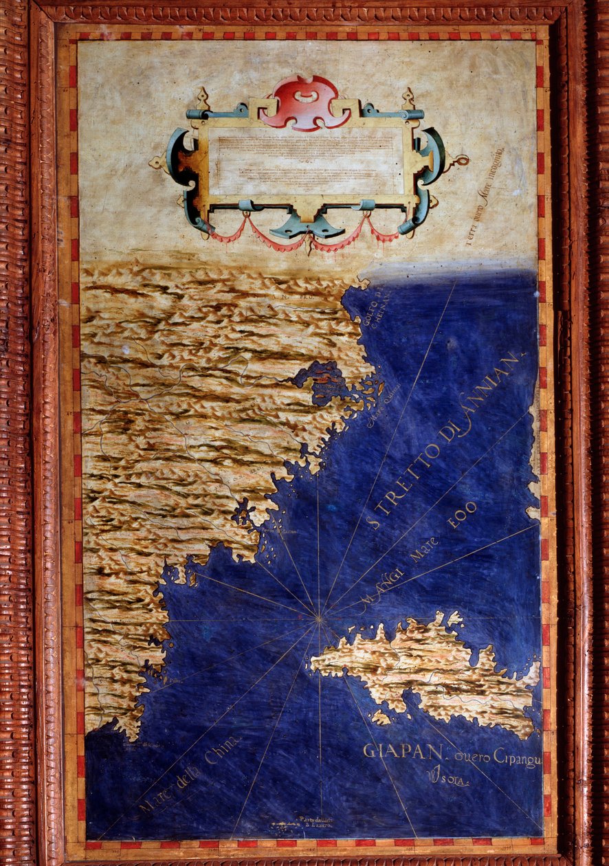 Egnazio Danti (1536-1586) matematikçi, kozmograf ve İtalyan mimar tarafından yapılan Çin ve Japonya Haritası. 1567 civarında. Floransa, Palazzo Vecchio, Sala del Mappamondo by Egnazio Danti