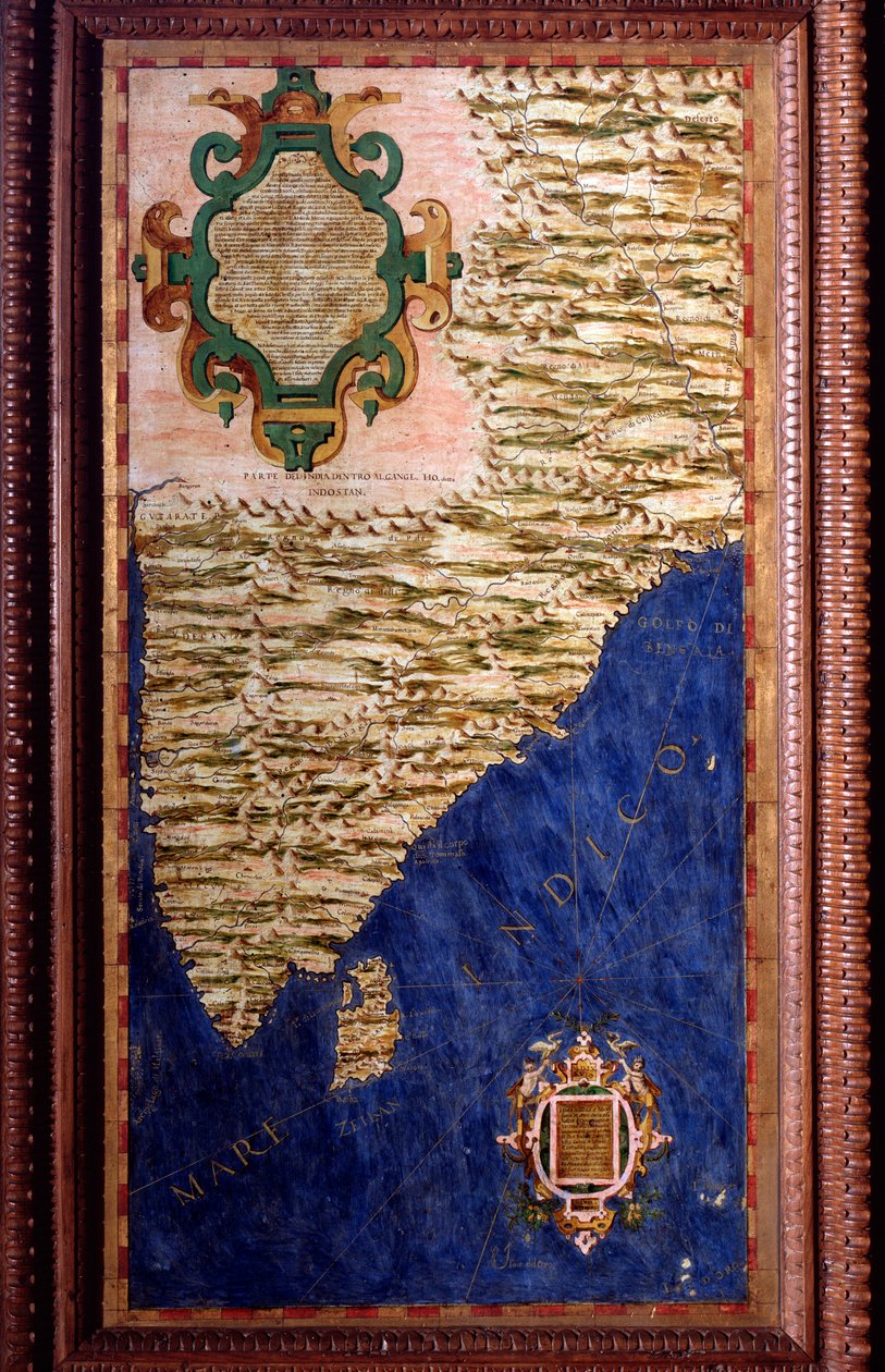 Egnazio Danti (1536-1586) matematikçi, kozmograf ve İtalyan mimar tarafından yapılan Hindistan Haritası. 1567 civarında. Floransa, Palazzo Vecchio, Sala del Mappamondo by Egnazio Danti