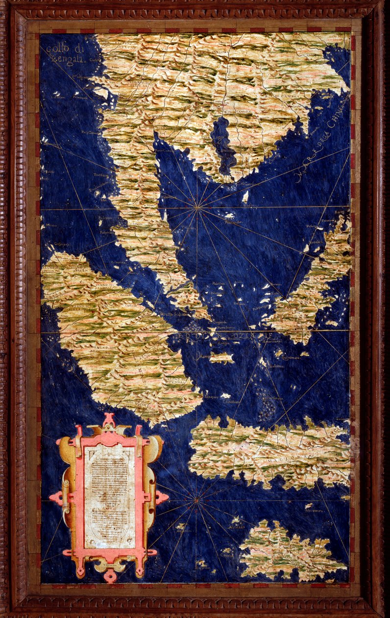 Endonezya: Egnazio Danti (1536-1586) matematikçi, kozmograf ve İtalyan mimar tarafından yapılan Sumatra, Malacca, Borneo, Java Haritası. 1567 civarında. Floransa, Palazzo Vecchio, Sala del Mappamondo by Egnazio Danti