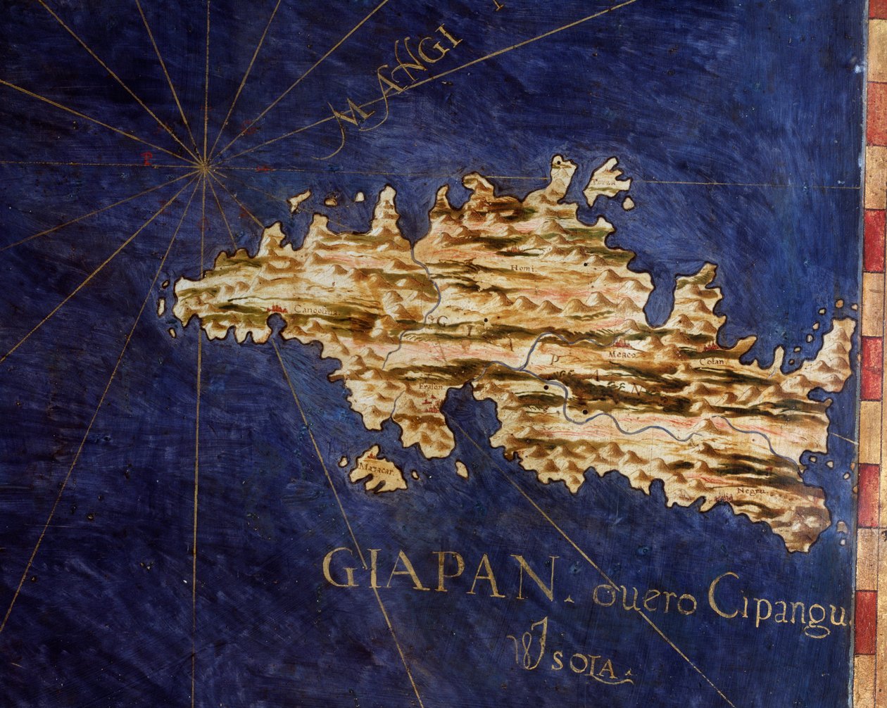 Japonya (Cipangu veya Cypango) Haritası Egnazio Danti (1536-1586) matematikçi, kozmograf ve İtalyan mimar tarafından yapılmıştır. 1567 civarında. Floransa, Palazzo Vecchio, Sala del Mappamondo by Egnazio Danti