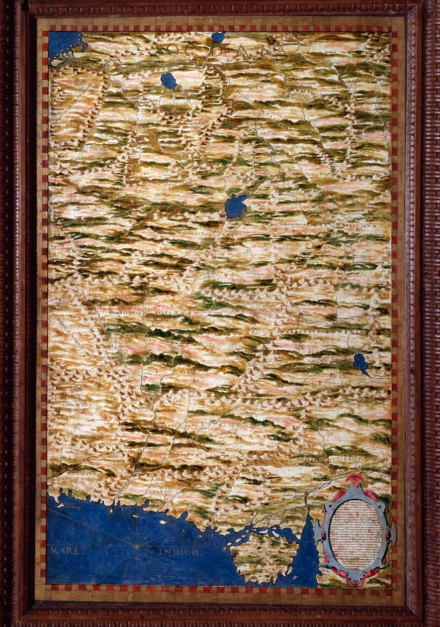 La Sogdiane, Egnazio Danti (1536-1586) matematikçi, kozmograf ve İtalyan mimar tarafından yapılan Özbekistan, Tacikistan ve Afganistan Haritasının bir bölümünü kapsayan bir bölge. 1567 civarında. Floransa, Palazzo Vecchio, Sala del Mappamondo by Egnazio Danti