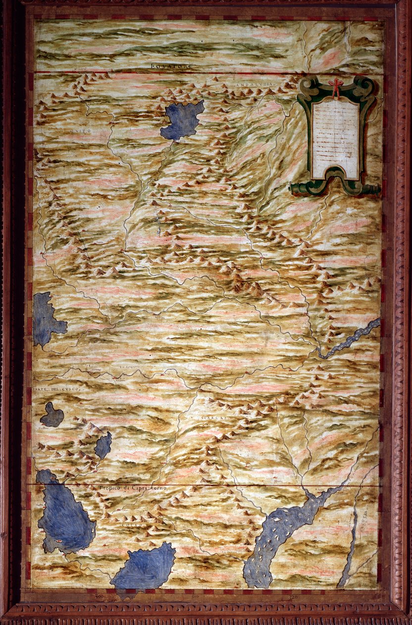 Egnazio Danti (1536-1586) matematikçi, kozmograf ve İtalyan mimar tarafından yapılan Peru Haritası. 1567 civarında. Floransa, Palazzo Vecchio, Sala del Mappamondo by Egnazio Danti