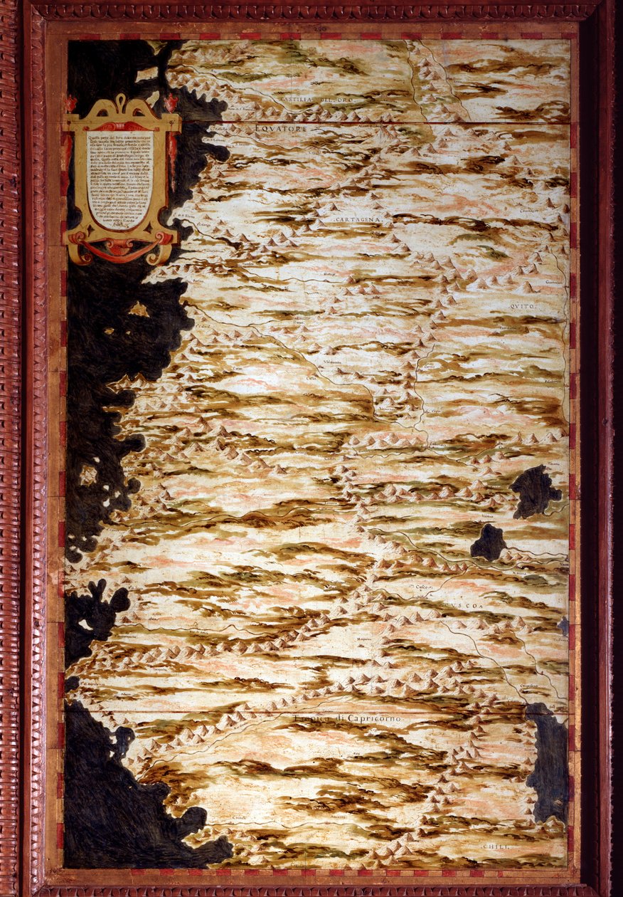 Egnazio Danti (1536-1586) matematikçi, kozmograf ve İtalyan mimar tarafından yapılan Peru Haritası. 1567 civarında. Floransa, Palazzo Vecchio, Sala del Mappamondo by Egnazio Danti