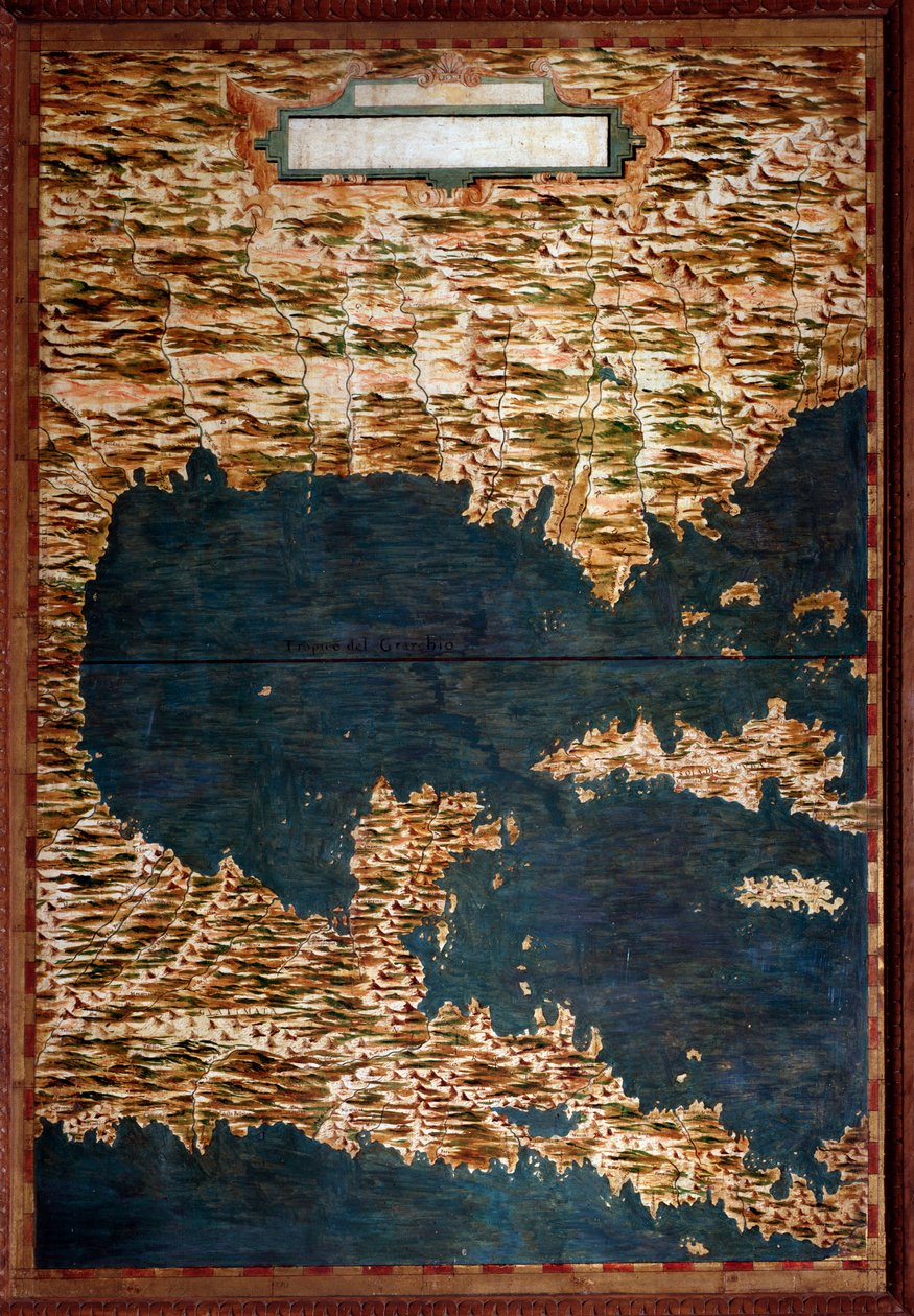 Egnazio Danti (1536-1586) matematikçi, kozmograf ve İtalyan mimar tarafından yapılan Meksika, Küba, Florida ve Jamaika Haritası. 1567 civarında. Floransa, Palazzo Vecchio, Sala del Mappamondo by Egnazio Danti