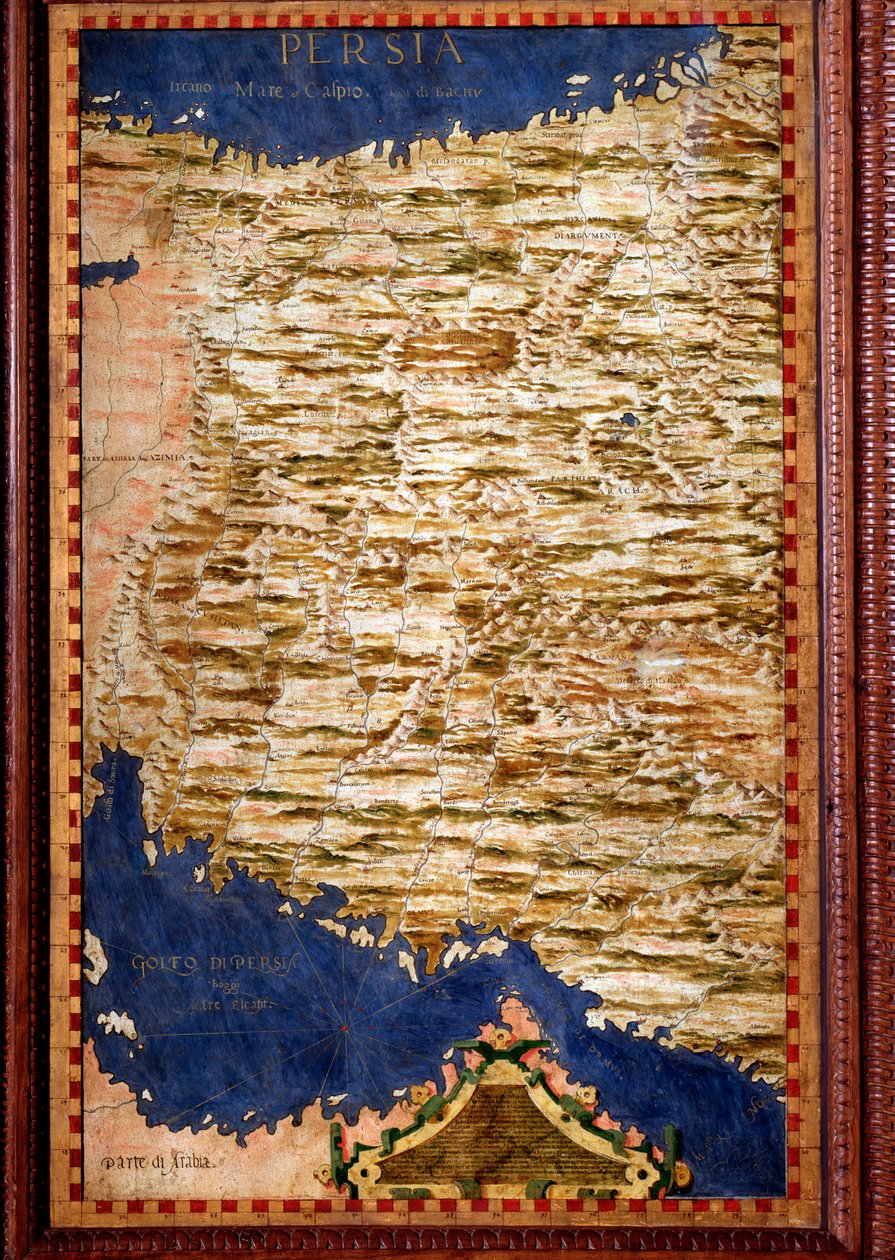 İran (İran) Haritası Egnazio Danti (1536-1586) matematikçi, kozmograf ve İtalyan mimar tarafından yapılmıştır. 1567 civarında. Floransa, Palazzo Vecchio, Sala del Mappamondo by Egnazio Danti